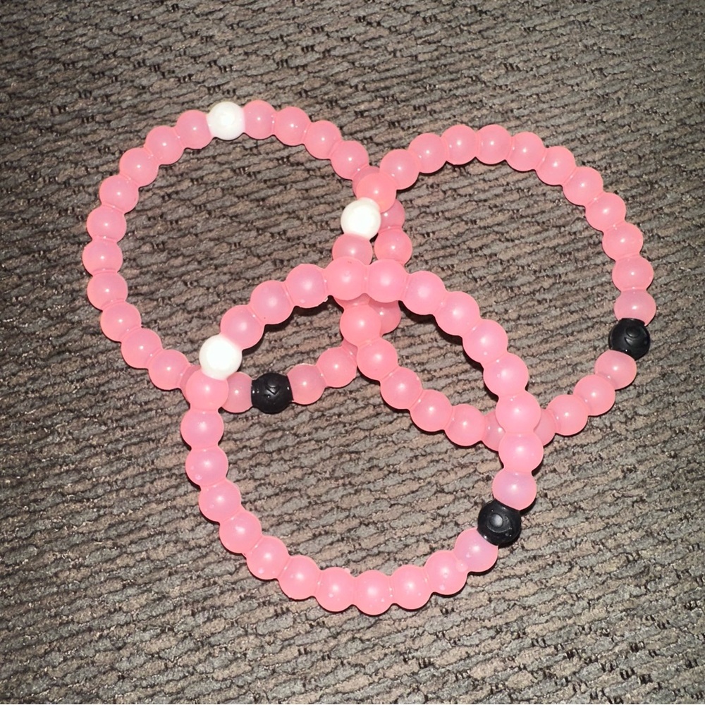 Lokai Pink and Black Silicone Beaded Bracelets (Set of 3)